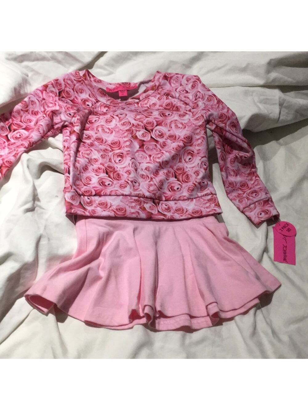 Betsey Johnson 2T rose top pink skirt set nwt